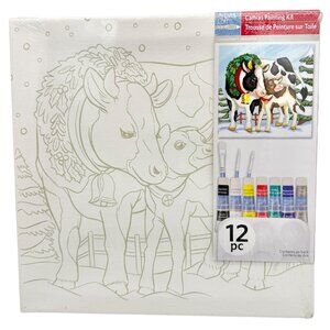 Artists Loft Canvas Painting Kit Winter Cow Theme 11 X 11 Christmas 12 pc NEW
